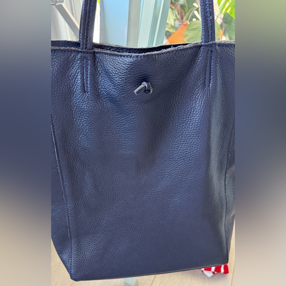 Takeasy Made in Italy Navy Blue Pebbled Leather Tote Genuine Leather Work Bag
